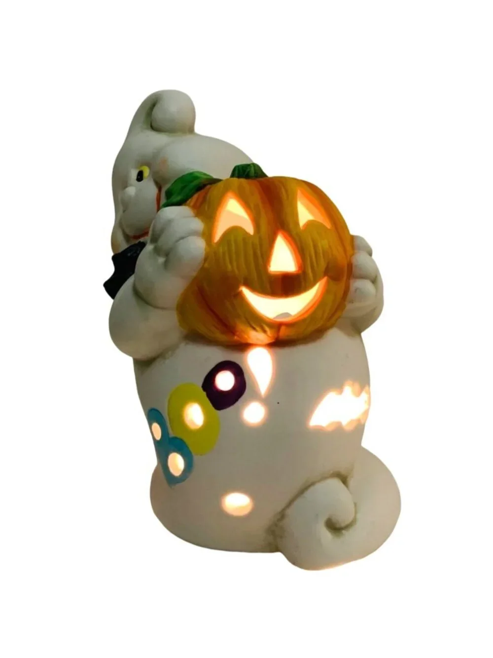 Vintage Halloween Ghost Night Light Spooky Boo Pumpkin Ceramic Lamp Kitsch 90s